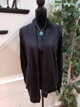 Cabi Women&#39;s Black Solid Cotton Long Sleeve Open Front Cardigan Sweater Medium - £27.86 GBP