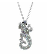 Crystal Kingdom Silver Tone Lizard Pendant Necklace 15-17&quot;Chain In Jewel... - £11.59 GBP