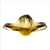 Vintage Hand Blow Brown Amber Triangle Form Art Glass Candy Dish Fruit B... - $60.73 CAD