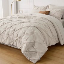 King Size Comforter Set - Bedding Set King 7 Pieces, Pintuck Bed In A Bag Beige  - £112.48 GBP