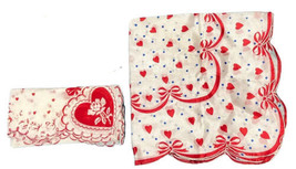 VTG Lace And Red Hearts Handkerchief Hanky for Valentines Day Scallop Border - £14.55 GBP