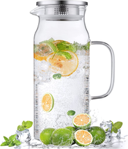 2 Liter 68 Oz Glass Pitcher with Lid and Spout, Bivvclaz Water Pitcher for Fridg - £20.97 GBP
