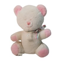 Vintage Gund Plush Teddy Bear White Pink Embroidered Face 1978 7&quot; Stuffed Animal - £23.46 GBP