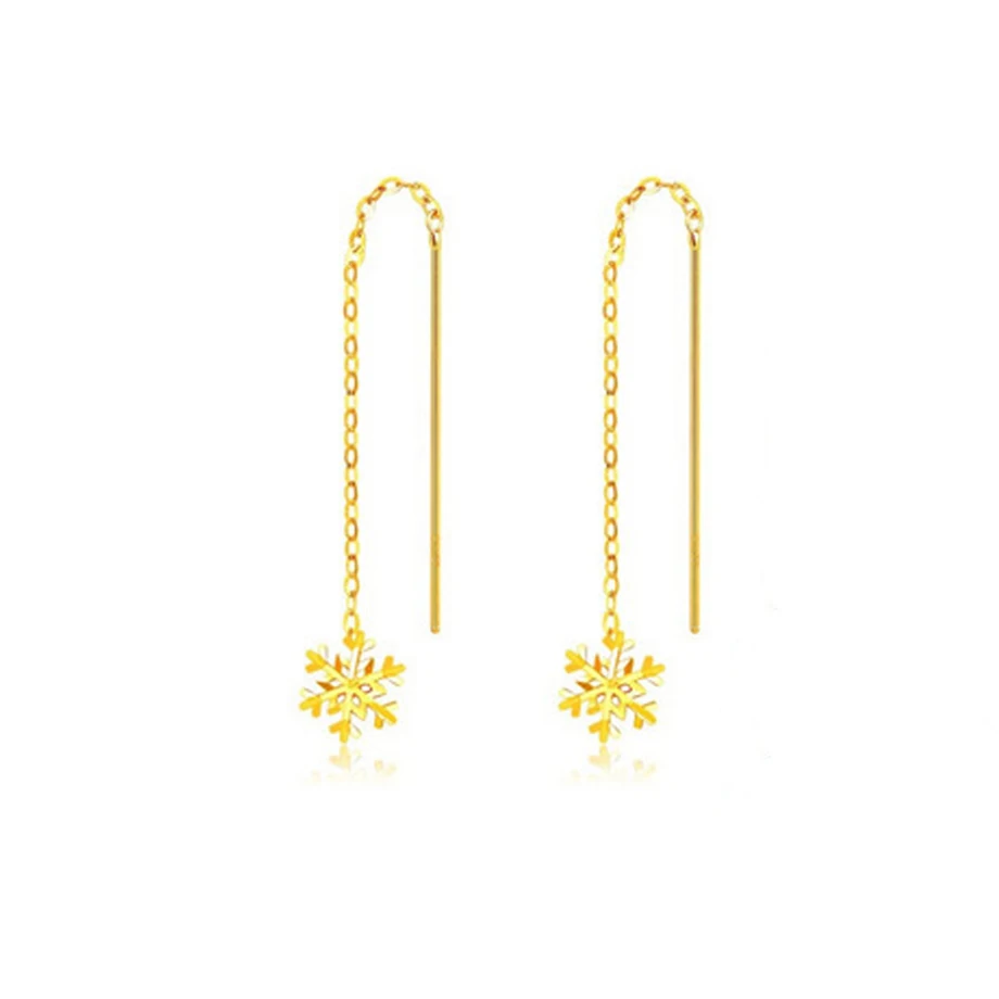Authentic AU750 Gold Drop Earrings Simple Snowflake Fashion Design Wedding Gift  - £38.68 GBP