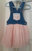 First Impressions Toddler Girls Denim Jumper Coverall Pink Tulle Skirt 18 Mo - $16.83