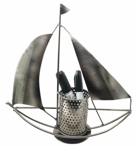 Nautical Ocean Sailboat Hand Made Steel Metal Office Stationery Organize... - $30.99