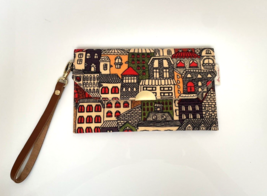 New Handmade Multicolor City Building Draw Canvas Envelope Wallet Clutch... - £21.33 GBP