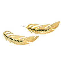 Black Cubic Zirconia &amp; 18K Gold-Plated Feather Drop Earrings - £11.35 GBP