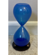 Blue hourglass with blue sand and metal stand apprx 6” tall x 2 1/2” wide - £11.78 GBP
