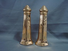 Vintage Gold Dipped Ceramic Column Gold Salt and Pepper Shakers  - £15.97 GBP