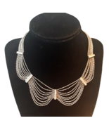 Silver Toned Beaded Crystal Bib Cleopatra Style Necklace Slinky Choker  - £29.33 GBP