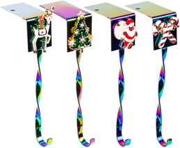 Christmas Stocking Holder Hanger Hook Fireplace Mantel Multi Rainbow Set of 4   - £17.66 GBP