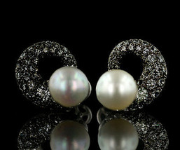 Victorian 1.50ct Rose Cut Diamond Pearl Christmas Wedding Stud Women's Earrings  - $434.62