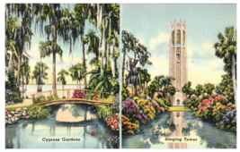Cypress Gardens and Singing Tower with dining menu from 1949 Florida Postcard - £8.84 GBP