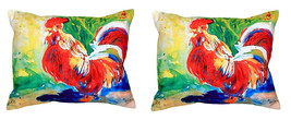 Pair of Betsy Drake Red Rooster No Cord Pillows 16 Inch X 20 Inch - £62.29 GBP