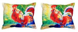 Pair of Betsy Drake Red Rooster No Cord Pillows 16 Inch X 20 Inch - £62.21 GBP