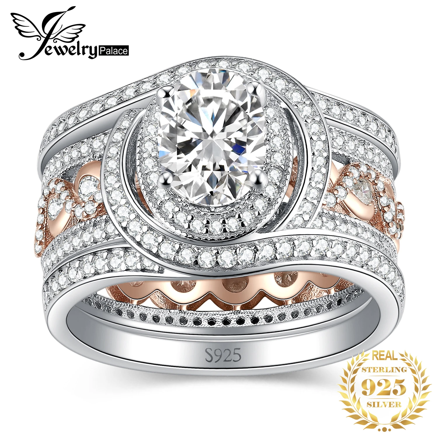 New 2 Pcs 925 Sterling Silver Wedding Engagement Ring for Woman 2.9ct Si... - $68.10