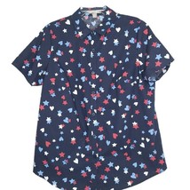 Woman Within Size 14/26 Blouse Button Front Short Sleeve Collared Blue Stars - $13.97