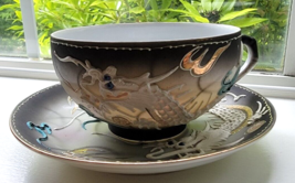 VTG Dragonware FISHERMEN&#39;S GROTTO San Francisco Teacup Saucer GEISHA LIT... - $34.99