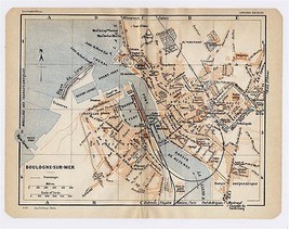 1930 Original Vintage City Map Of BOULOGNE-SUR-MER / PAS-DE-CALAIS / France - £19.74 GBP