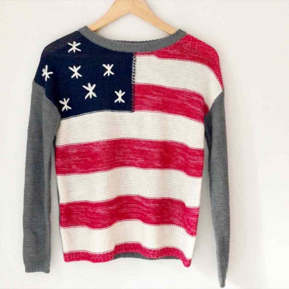 Primary image for T/O Patriotic Mock American Flag Sweater Long Sleeve