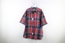 Deadstock Vtg 90s Streetwear Mens 2XL India Madras Plaid Rainbow Button Shirt - £47.43 GBP