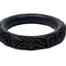 Dark Wood Heavily Carved Vintage Bangle Bracelet - £32.95 GBP