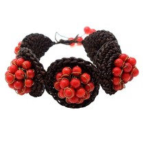 Cluster Bubbles Red Coral Stone Handmade Bracelet - £10.81 GBP