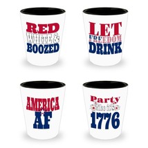 Fourth of July Patriotic Shot Glasses SET of 4 America AF Red White Blue Boozed - £35.26 GBP
