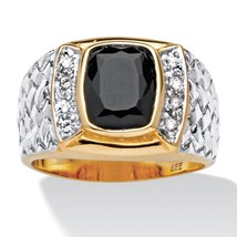PalmBeach Jewelry Men&#39;s Genuine Onyx and CZ Ring in Gold-Plated Sterling Silver - £70.35 GBP
