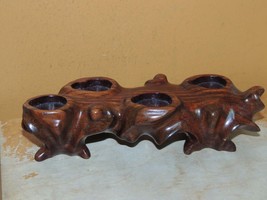 Vintage Wood Wooden 5.5&quot;x 1.75&quot; Base Carved Plinth Stand walking animal ... - €34,83 EUR