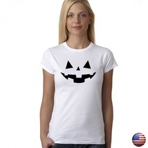 Nwt Halloween Pumpkin Face Scary Horror Women&#39;s Junior Fit Graphic T-SHIRT - £11.79 GBP