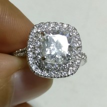2.25CT Cushion Simulated Diamond Halo Engagement Wedding Ring White Gold Plated - £91.97 GBP