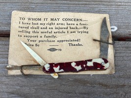 VTG Miniature Czechoslovakia Celluloid Pocket Knife on Card Made by Disabled - £30.92 GBP