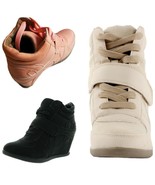 Top Moda Sammy-40 High Top Strap Hidden Wedge Heels Lace-Up Sneaker Shoes - $33.95