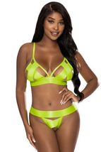 Strap tease bra &amp; crotchless panty neon yellow l/xl - $39.57