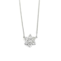 Cluster Star Flower Diamond Pendant Necklace 14K White Gold 1.10 CTW - £1,429.66 GBP