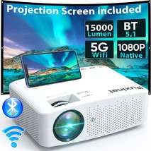 Native 1080P 15000L 5G Wifi Bluetooth Projector, 5G/2.4G Wifi And Bluetooth 5.1, - £94.30 GBP