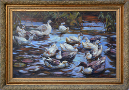 German Modernist Masterwork Ducks in pond Oil painting by Alexander Koester - £35,220.39 GBP