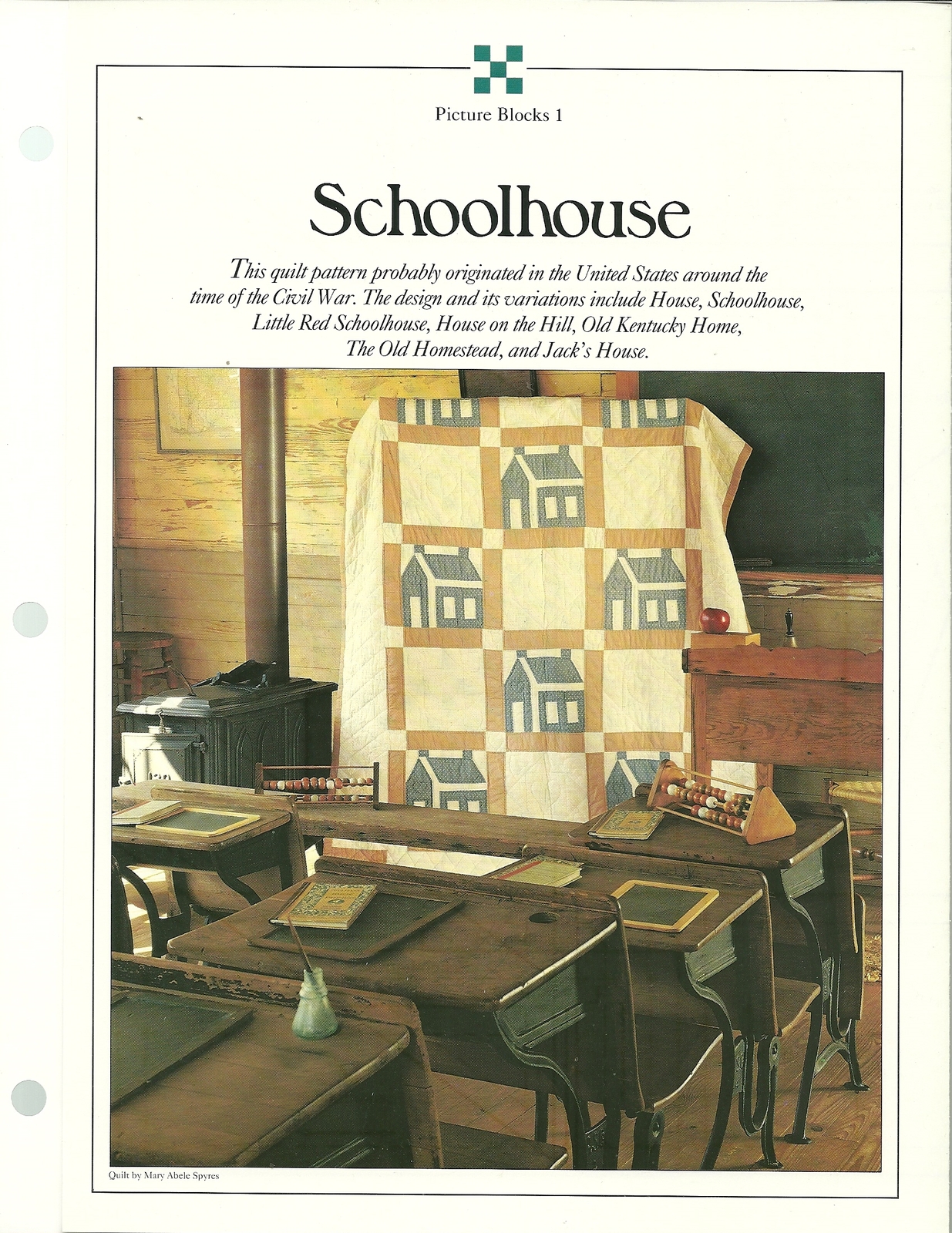 Schoolhouse Quilt Design Leaflet with Templates - $1.99