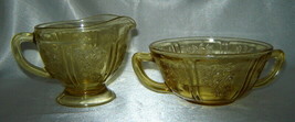 Lot (2) Amber DEPRESSION GLASS Cabbage Rose Pieces - Creamer &amp; Handled S... - $11.66