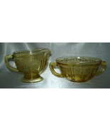 Lot (2) Amber DEPRESSION GLASS Cabbage Rose Pieces - Creamer &amp; Handled S... - £9.32 GBP