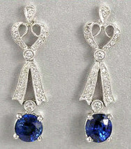 0.45ct Diamond 14k White Gold Blue Sapphire Lovely Wedding Earrings FJ EHS - £686.61 GBP