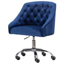 Blue Tufted Velvet Swivel Task Chair with Silver Base and Wheels - £114.80 GBP