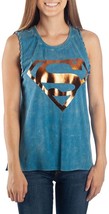 Bioworld DC Comics Supergirl Mineral Wash Braided Sleeve Juniors&#39; Tank Top - £9.37 GBP