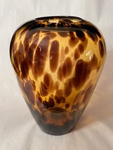 Vintage Hand Blown Italian Tortoise Shell  Oil Spot Art Glass Vase - $34.99