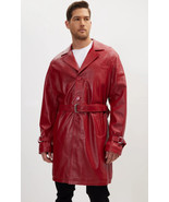 New Men Stylish Trench Coat Red Fashionable Leather Handmade Lambskin So... - $226.41 CAD+