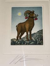 Vintage Big Horn Sheep Painting Signed Volker Kuhn Wall Hanging Frame 13" X 10" image 4