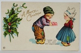 Christmas Darling Dutch Children Here is My Luff Mit Greetings Postcard R18 - £3.87 GBP