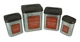 Set of 4 Vintage Look Galvanized Metal Kitchen Canisters - £32.64 GBP